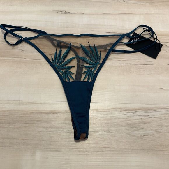 Thistle And Spire Brooklyn Haze Thong Sheer Floral Emerald Biscotti Green 2X NWT - Picture 3 of 7